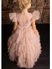Feifei Sleeves Mauve Pink Pleated Tulle Ruffled Flower Girl Dress Feifei Sleeves Mauve Pink Pleated Tulle Ruffled Flower Girl Dress